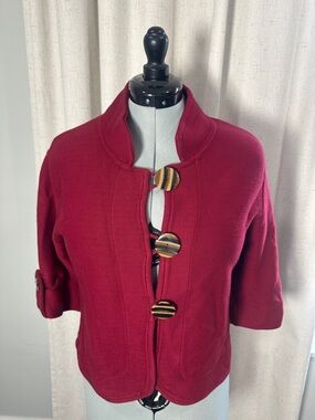Willow Burgundy Three-Quarter Sleeve Buttoned Cardigan size M 100% cotton USA